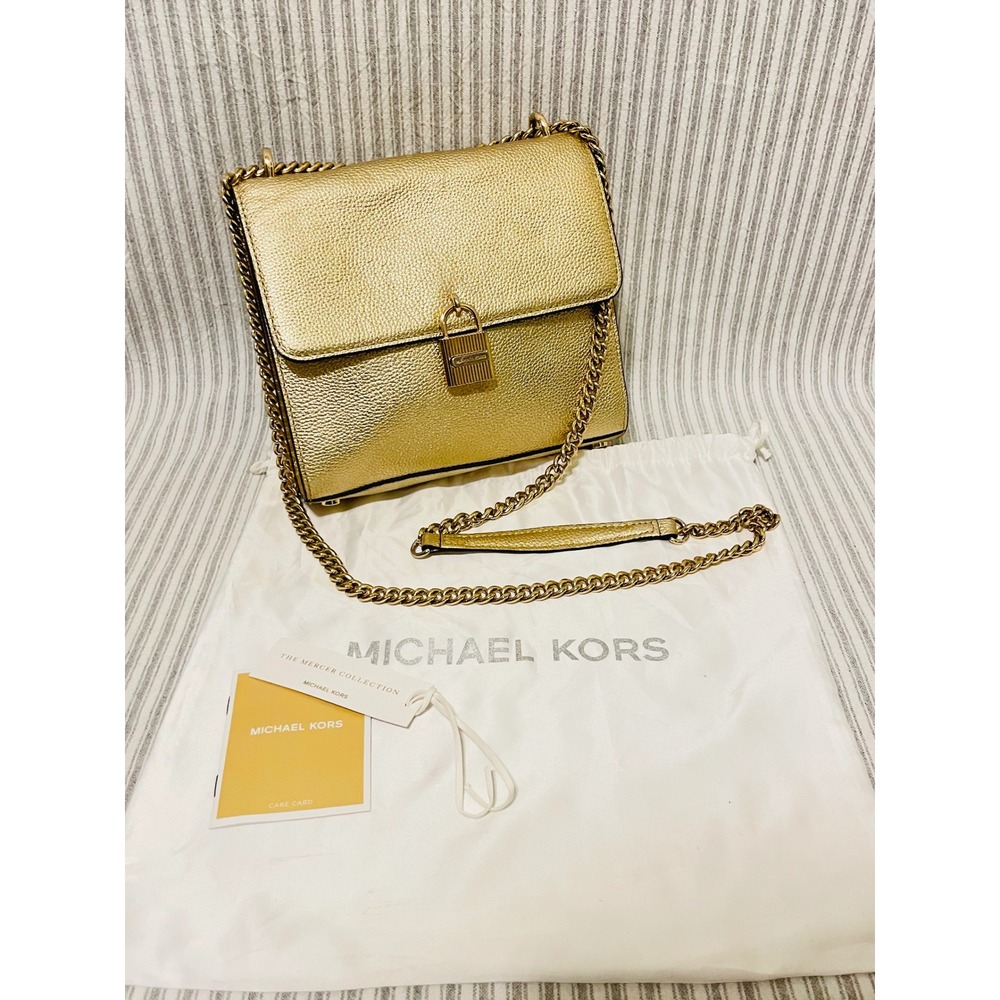 Michael Kors Mercer Gold Metallic Pebbled Leather Crossbody Bag 327L8GM9L